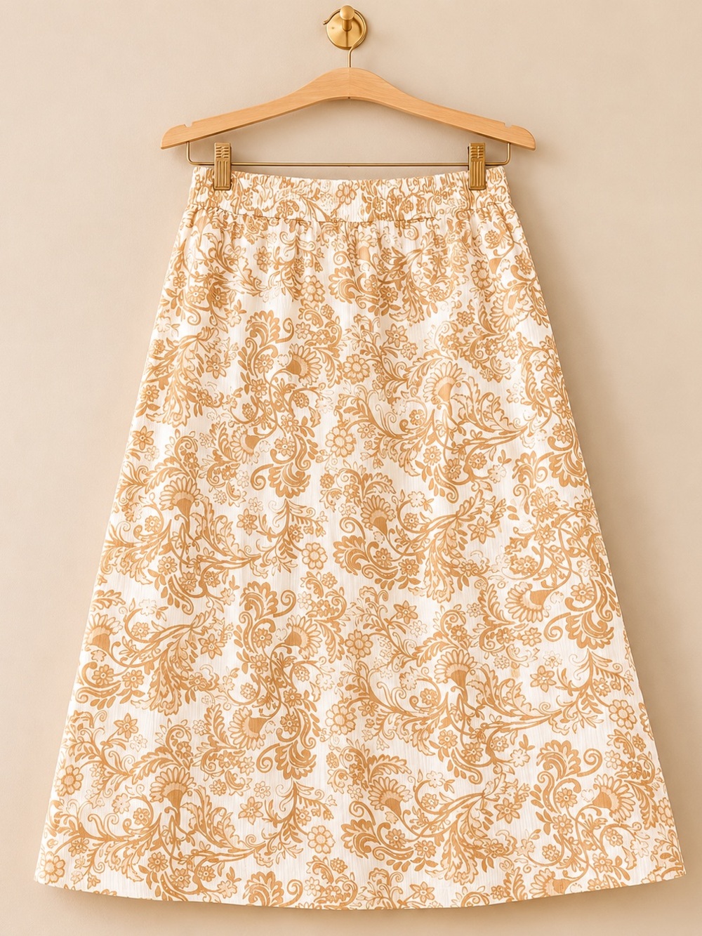 LOFT Cream & Gold Floral Midi Skirt XS